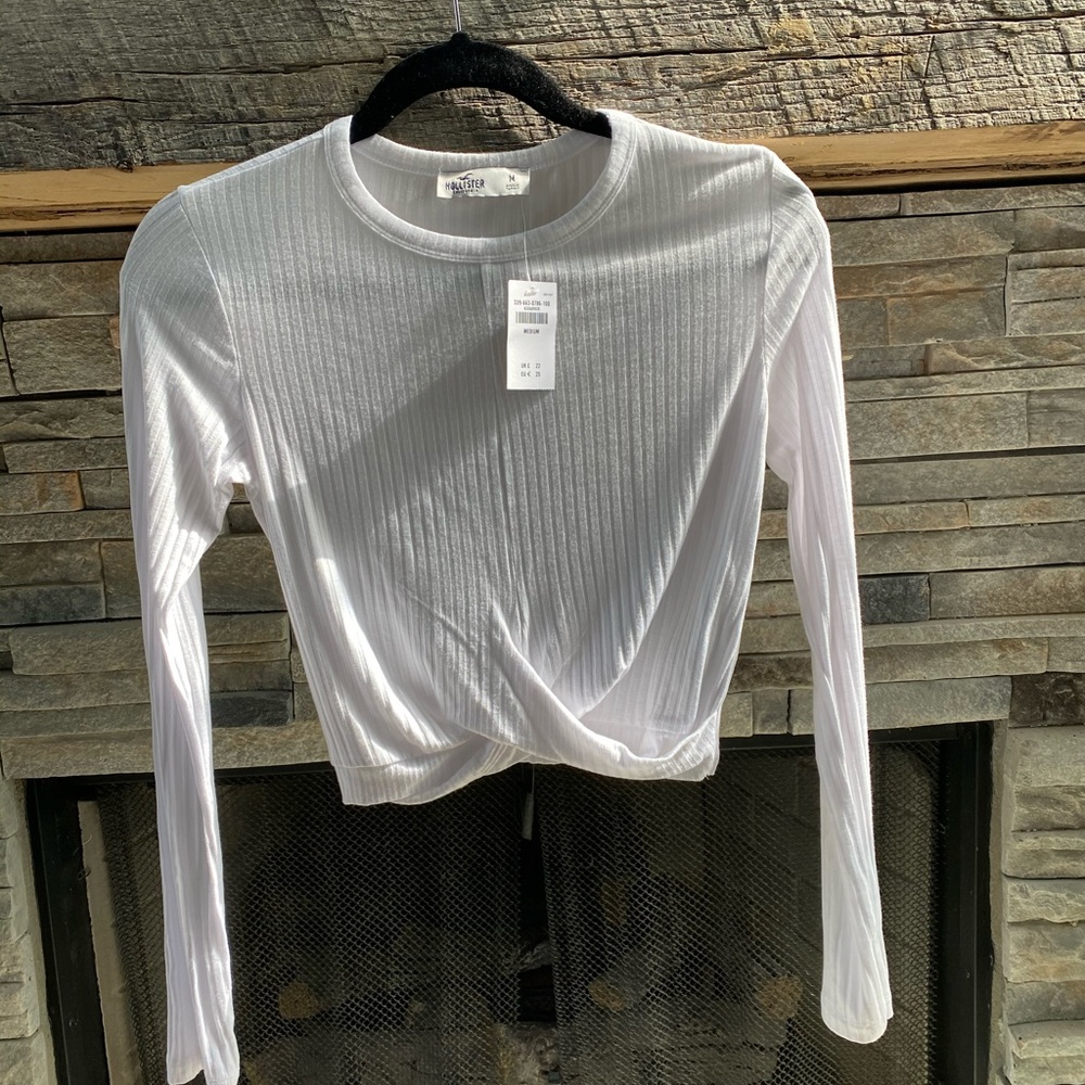 Hollister White Long Sleeve Crop Top with Tags